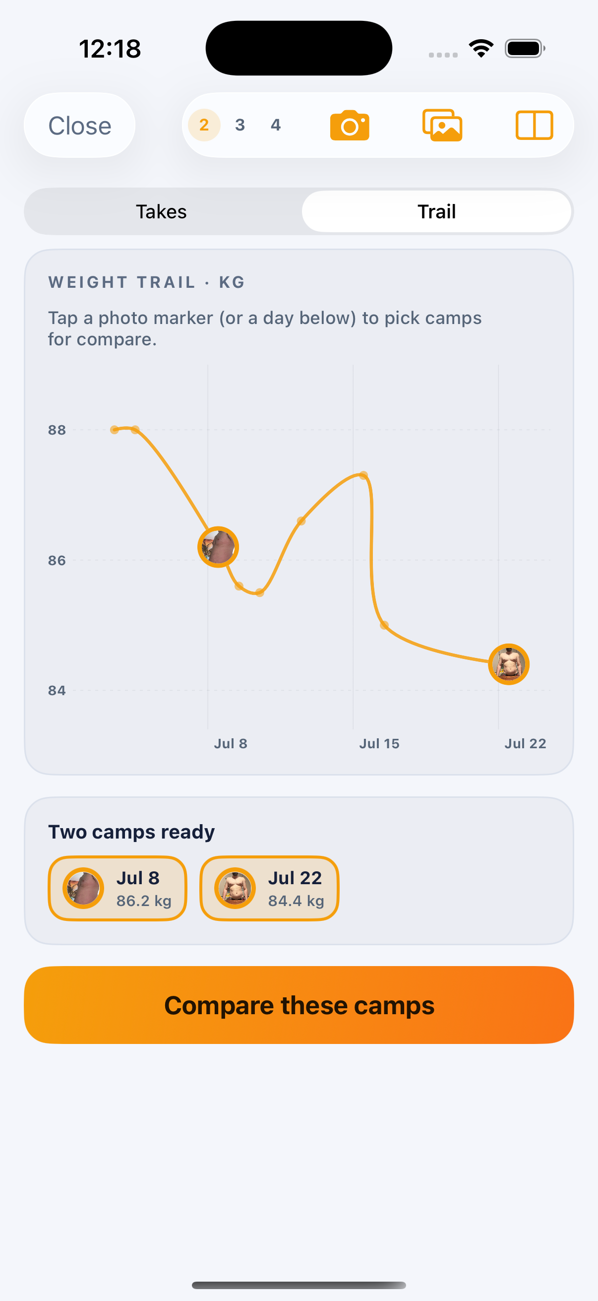 Higher Human weight trail with two camps selected for compare